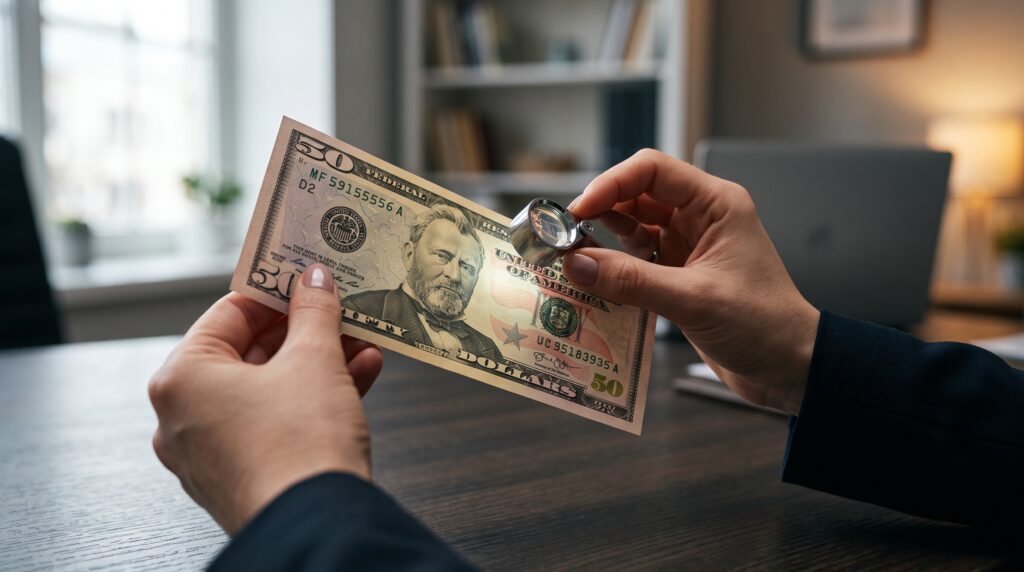 how to tell if a 50 dollar bill is real